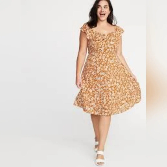 Old Navy Dresses & Skirts - Old Navy Cami fit & Flare Ditsy Floral yellow Ruffle Fit & Flare dress M Spring